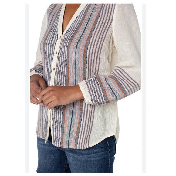 Liverpool Button Front Shirred Blouse In Vintage White - Picture 16 of 16